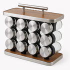 Porta Temperos Vidro 12 Potes Com Suporte Madeira E Plástico