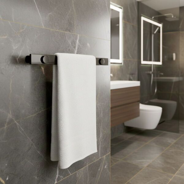 Porta Toalha 35cm Aço Inox Preto Fosco Patmos