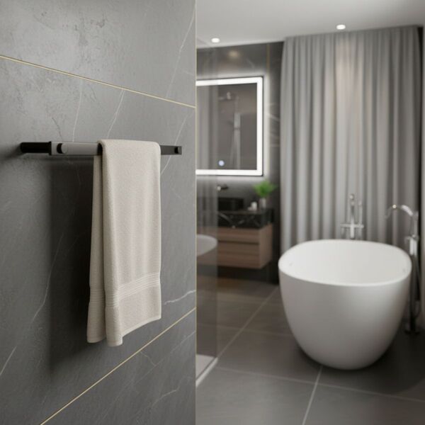 Porta Toalha 55cm Aço Inox Preto Fosco Patmos