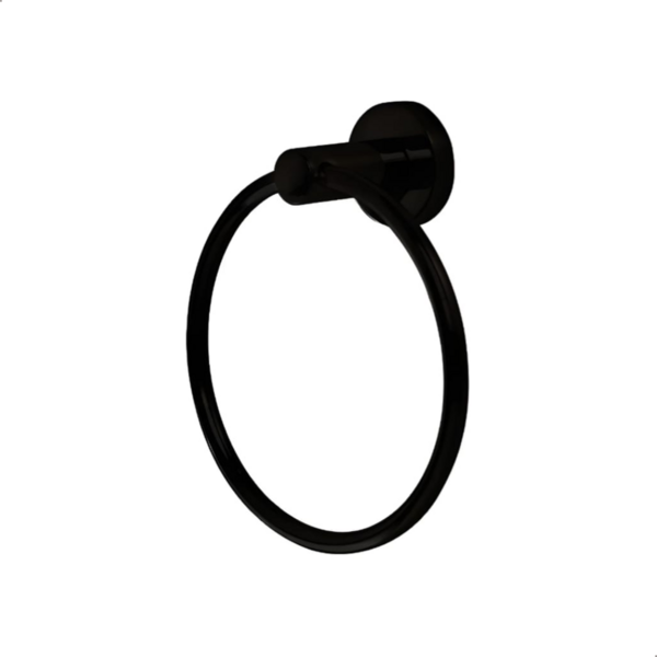 Porta Toalha Anel Em Metal Preto Fosco