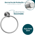 Porta Toalha Argola Inox 304 Escovado Parede Banheiro Lavabo