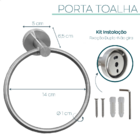 Porta Toalha Argola Inox 304 Escovado Parede Banheiro Lavabo