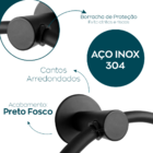 Porta Toalha Banheiro De Rosto Preto Inox 304 Redondo Argola