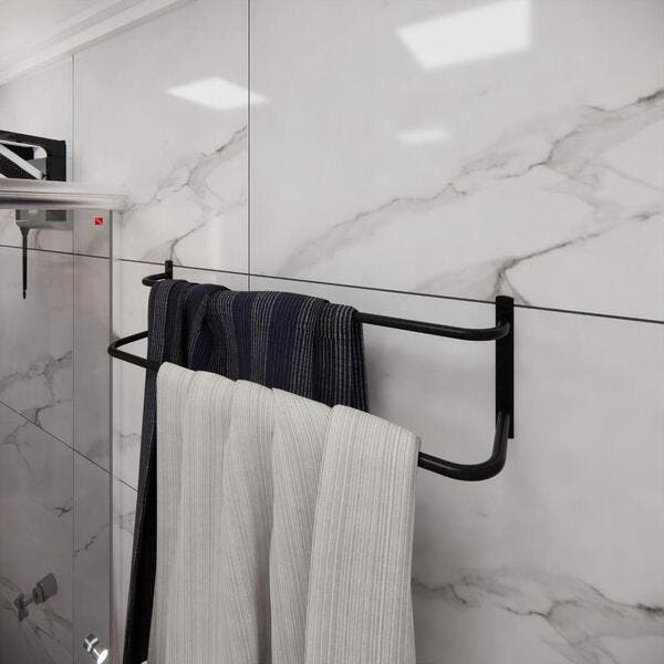 Porta Toalha Banheiro Duplo Parede Preto Fosco Elegance 60cm | Leroy Merlin