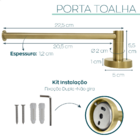 Porta Toalha Banheiro Rosto Inox 304 Dourado Escovado Toalhei