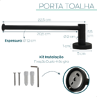 Porta Toalha Banheiro Rosto Inox 304 Preto Fosco Toalheiro Re