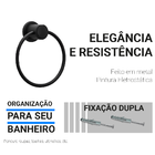 Porta Toalha De Rosto Argola Suporte Banheiro Preto Metal