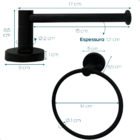 Porta Toalha De Rosto Preto Fosco Toalheiro Argola E Porta Pa