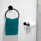 Porta Toalha De Rosto Preto Fosco Toalheiro Argola E Porta Pa