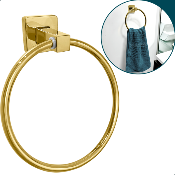 Porta Toalha Dourado Suporte Parede Banheiro Toalheiro Argola