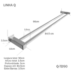 Porta Toalha Duplo De Banheiro [90cm] Aço Inox 304 [q-td90]