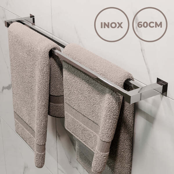 Porta Toalha Duplo Inox 304, Toalheiro Duplo Vinci, 60cm