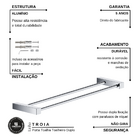 Porta Toalhas Duplo 60cm Para Banheiro Metal Alto Brilho Troia