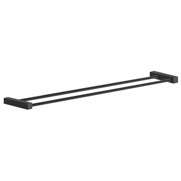 Porta Toalhas Duplo 70cm Para Banheiro Metal Preto Fosco Troia