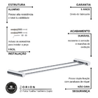 Porta Toalhas Duplo Para Banheiro Metal Preto Fosco 32cm Orion