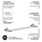 Porta Toalhas Toalheiro Duplo 75cm Alto Brilho Atenas