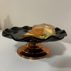 Porta Torta Boleira Turmalina Negra Com Suporte Rose Gold