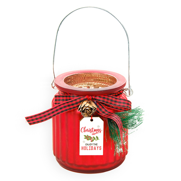 PORTA VELA COM LAÇO VERMELHO 9X8CM