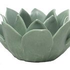 Porta Vela Em Cerâmica Flor Verde 12x5cm