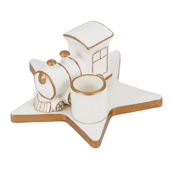 Porta Vela para Mesa Porcelana Branco e Ouro 6x13x13cm Cromus