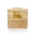 Porta Vela Quadrado Natal Fé Madeira E Dourado 7 Cm - Indo De