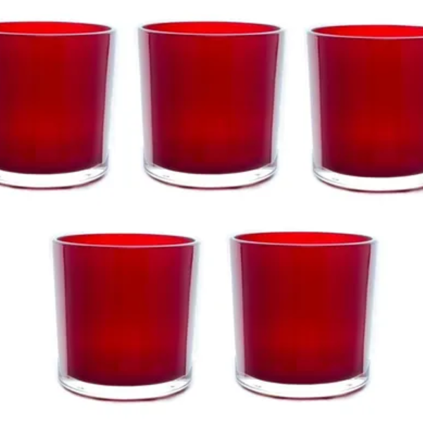 Porta Vela Vidro Vermelho 8x7cm Com 5 Peças Decoração