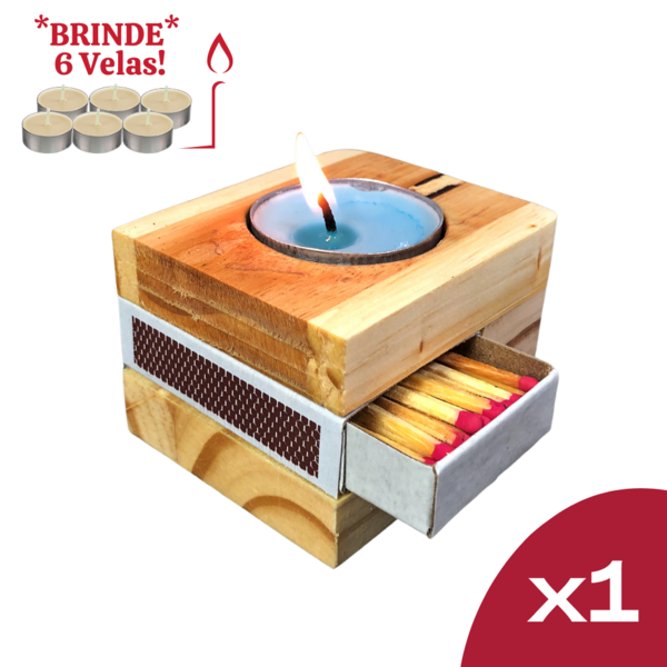 Porta Velas Quadrado com Caixa de Fósforo - Incensário - Deco
