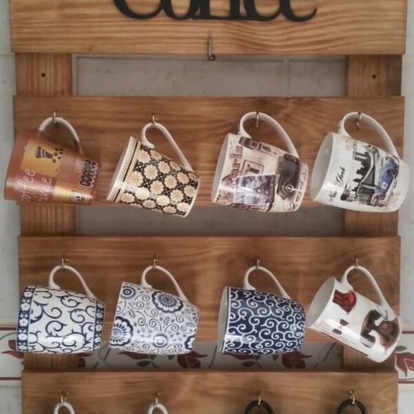 Porta Xícara Madeira Rústica- Marrom Rústico 12 Xícaras