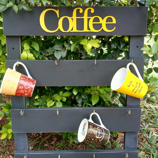 Porta Xícara Madeira Rústica- Preto 12 Xícaras