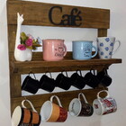 Porta Xícaras Com Prateleira Na Cor Marrom Rústico