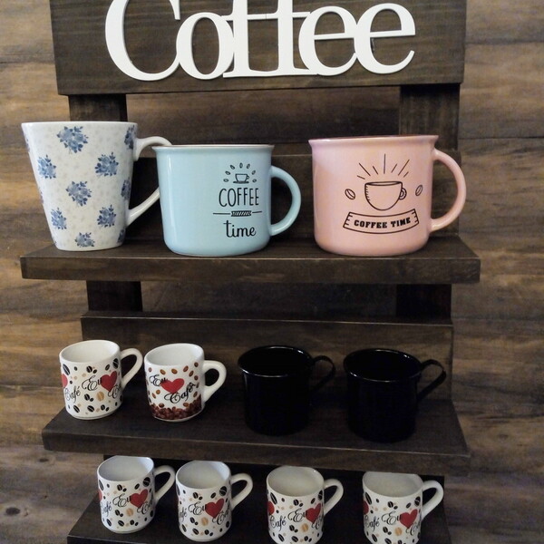 Porta Xícaras E Canecas Em Madeira Rústica Com Base