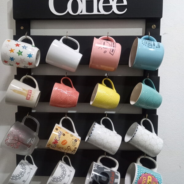 Porta Xícaras E Canecas - Preto Rústico Para 16 Peças