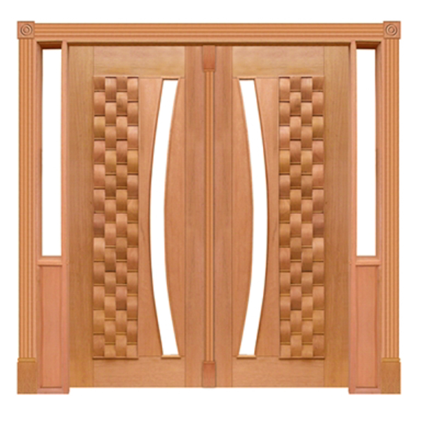 Portal Duplo Pivotante Couro Arco P/vidro Mod. 055 Em Madeira