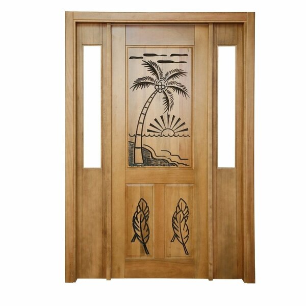 Portal Madeira Maciça Vitrô Duplo Palmeira Entalhada Completa