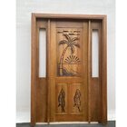 Portal Madeira Maciça Vitrô Duplo Palmeira Entalhada Completa