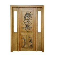 Portal Madeira Maciça Vitrô Duplo Pescador Entalhada Completa