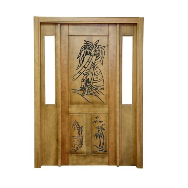 Portal Madeira Maciça Vitrô Duplo Pescador Entalhada Completa