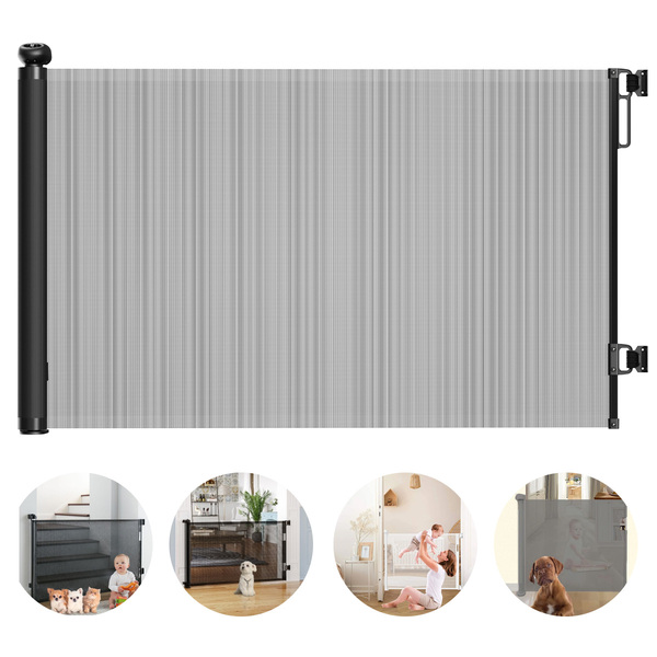 Portão De Segurança Para Pet Bebe Preto Tela Recolhimento