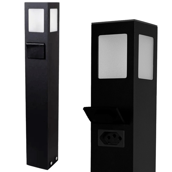 Poste Balizador Com Tomada Para Jardim Led E27 50 Cm Preto