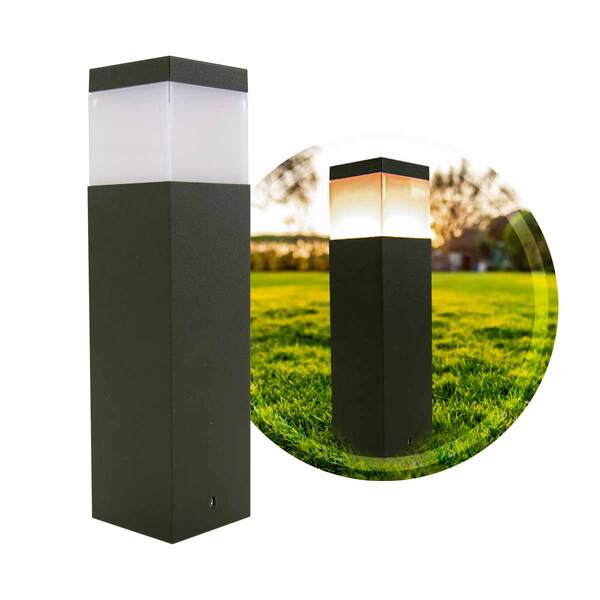 Poste Balizador Jardim 30cm Verde Militar + A60 12w Br. Quent