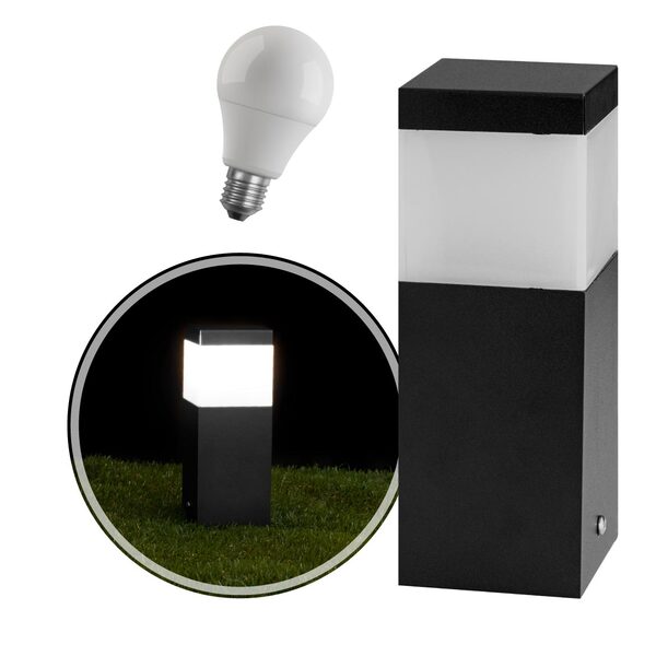 Poste Balizador Preto 20cm Jardim Alumínio + Led Branco Frio