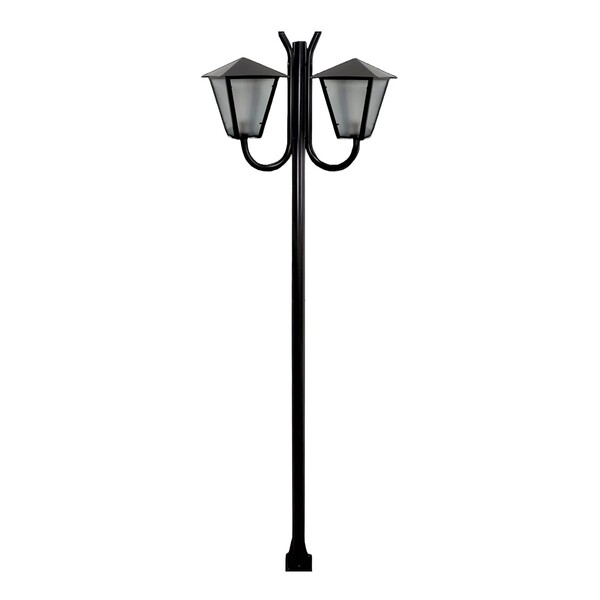 Poste Braço Curvo Luminária Romana Dupla Jardim Preto 300cm