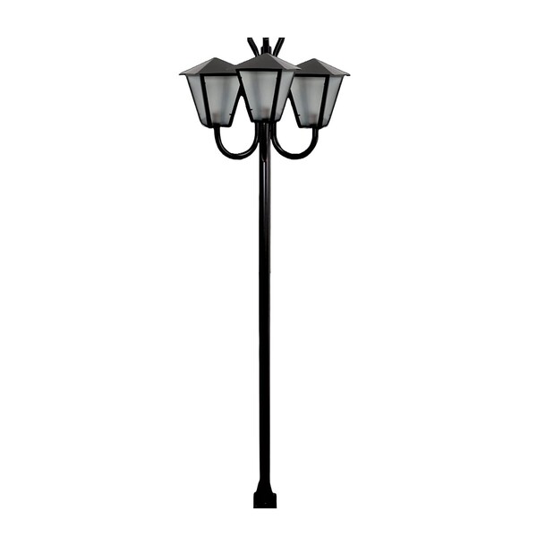 Poste Braço Curvo Luminária Romana Tripla Jardim Preto 200cm