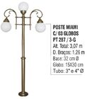 Poste Colonial Miami Para Jardim De Alumínio 03 Globos 3 07m
