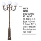 Poste Colonial Paris P/ Jardim De Alumínio 03 Globo 3 15m