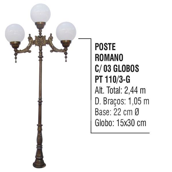 Poste Colonial Romano Para Jardim Aluminio 03 Globo 2 44m Leroy Merlin