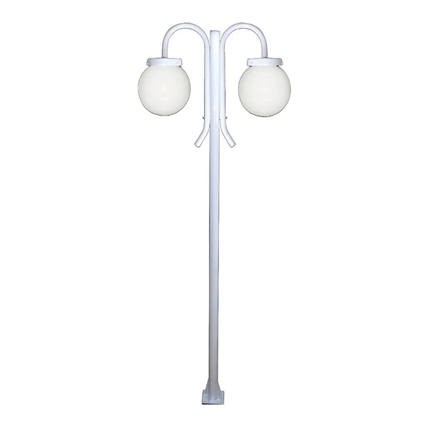 Poste Luminária Globo G Duplo Braço Curvo Baixo Branco 300cm