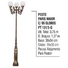 Poste Paris Maior P/ Jardim De Alumínio 05 Globo 3 76m