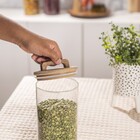 Pote 1000Ml Vidro Tampa De Acácia Mantimento Com Alça Oikos