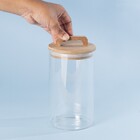 Pote 1000Ml Vidro Tampa De Acácia Mantimento Com Alça Oikos